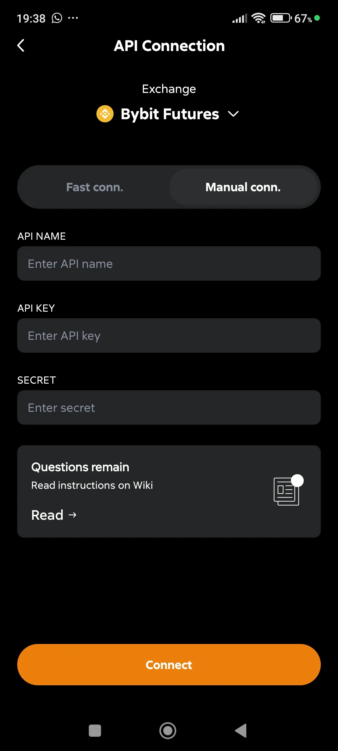API keys - Manual connection