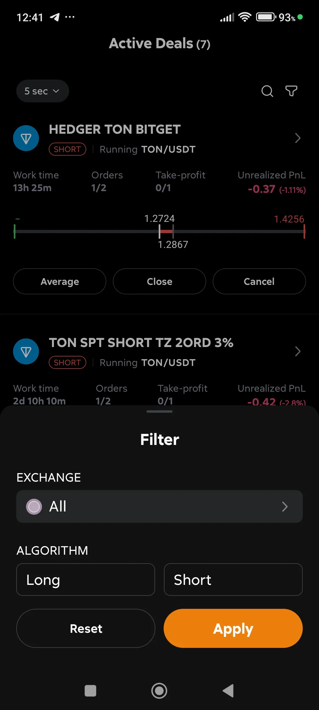 Filter for the list of deals