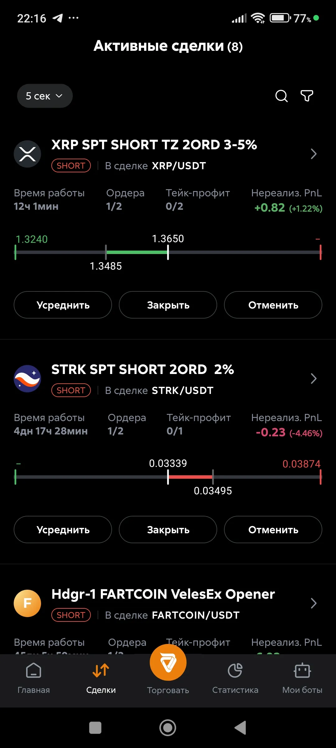 Список активных сделок