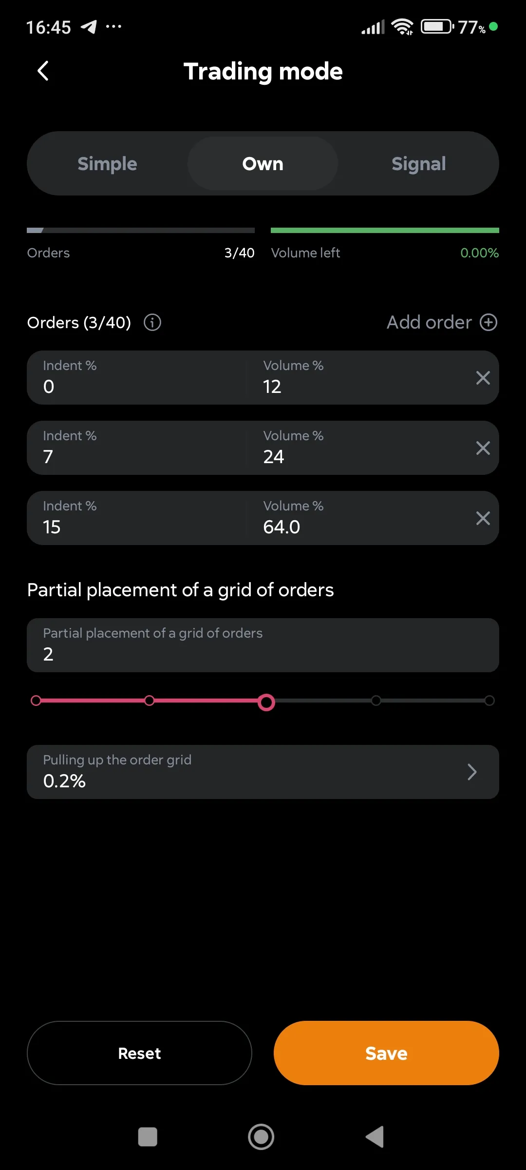 Trading mode Own