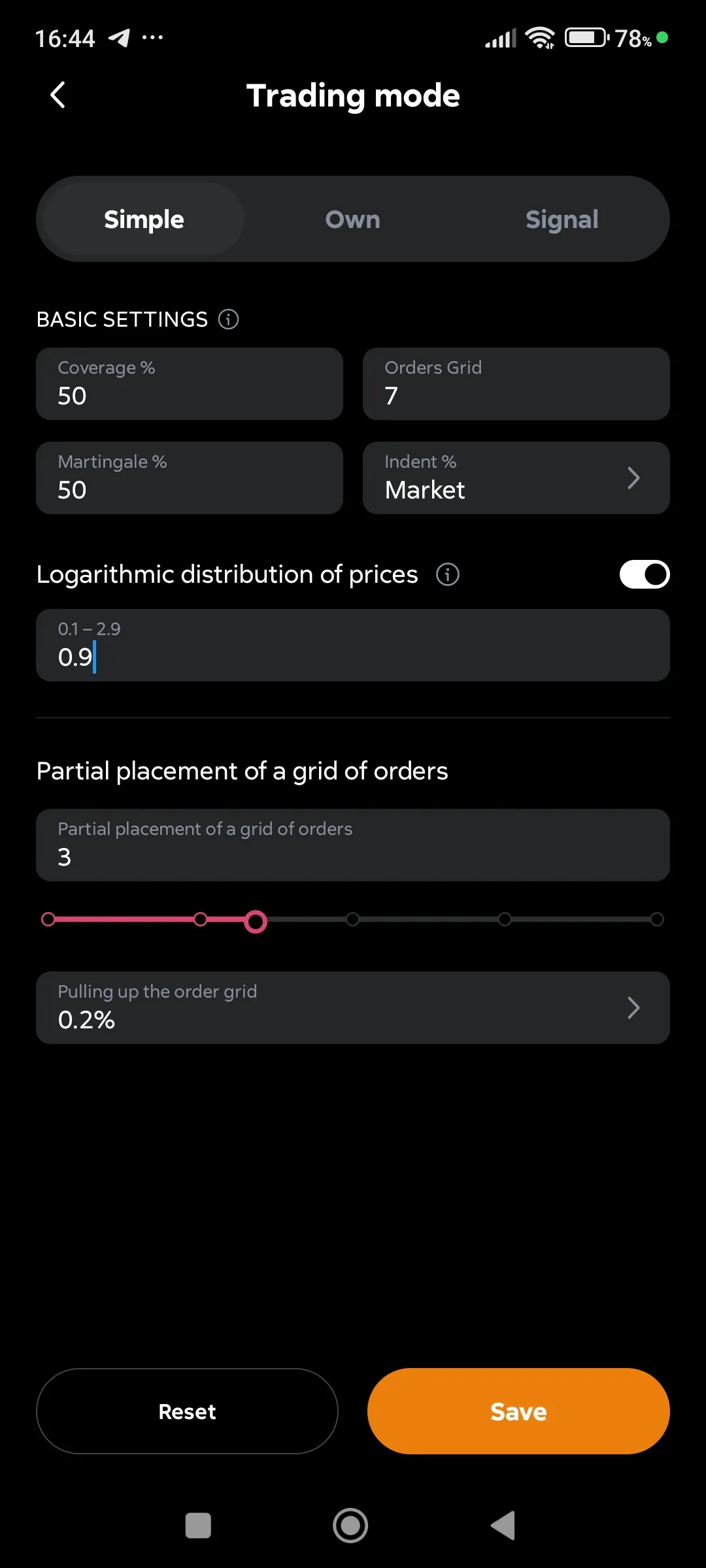 Trading mode Simple