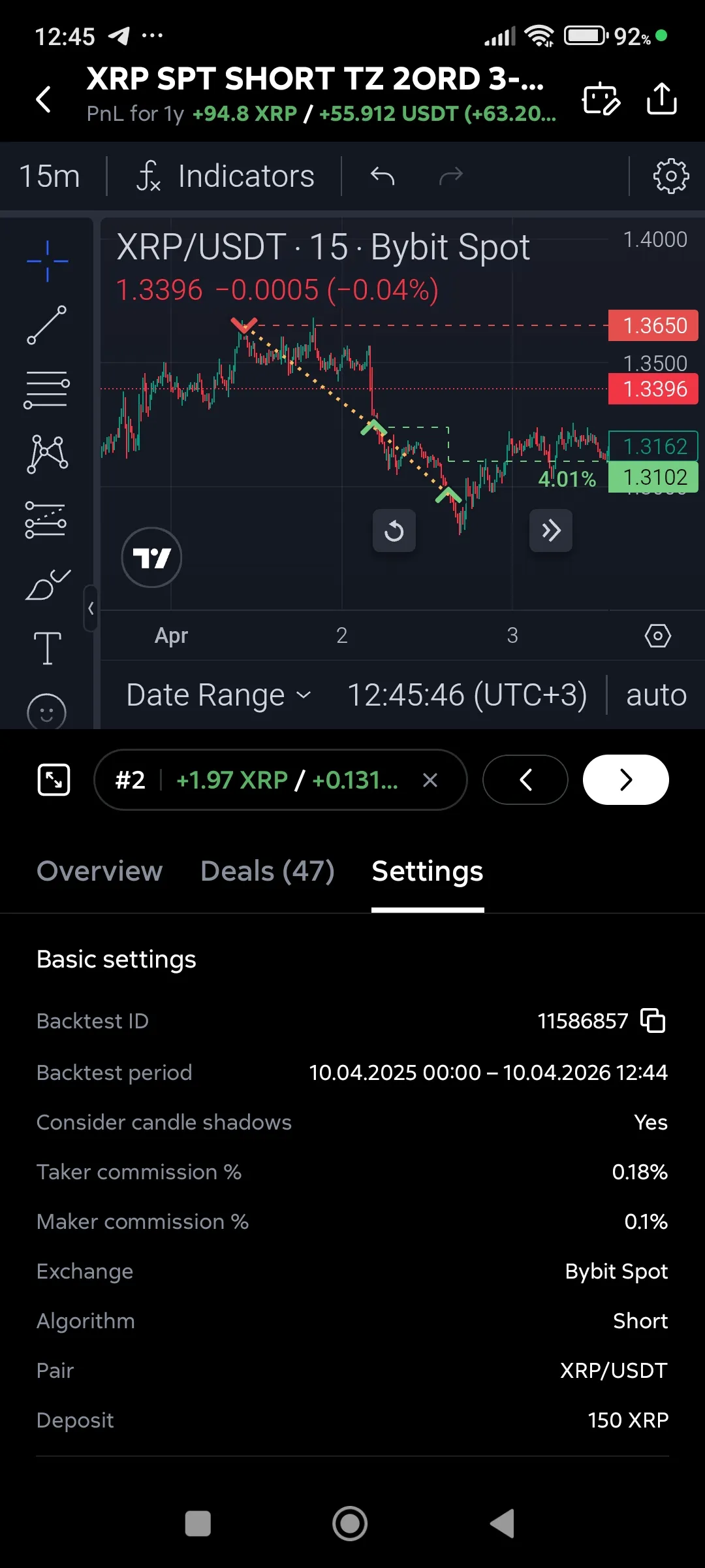 Backtest, bot settings