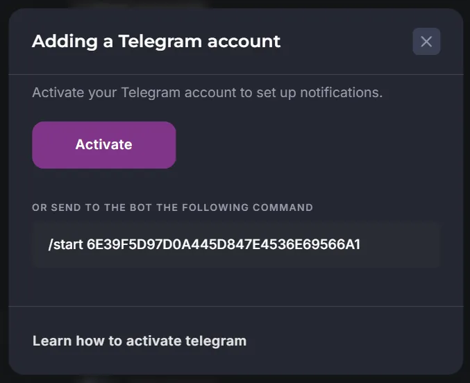 Telegram activation