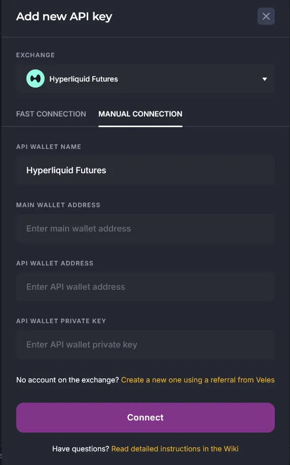 Manual connection to Hyperliquid