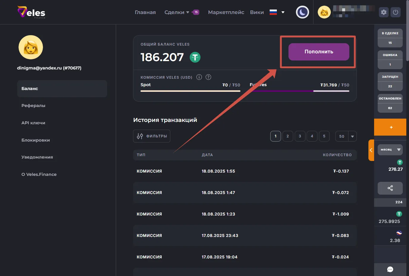 Раздел Баланс