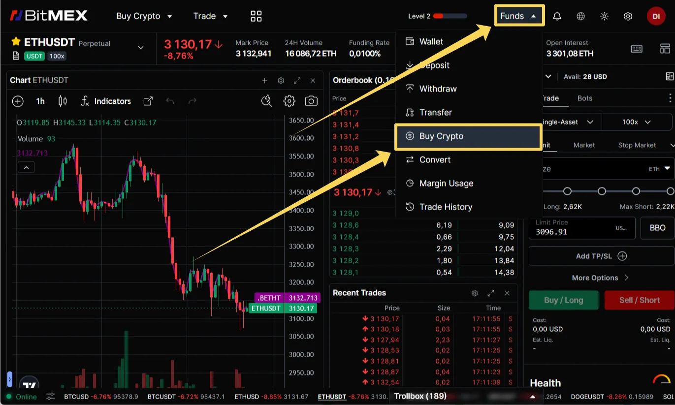 Buy crypto on BitMEX