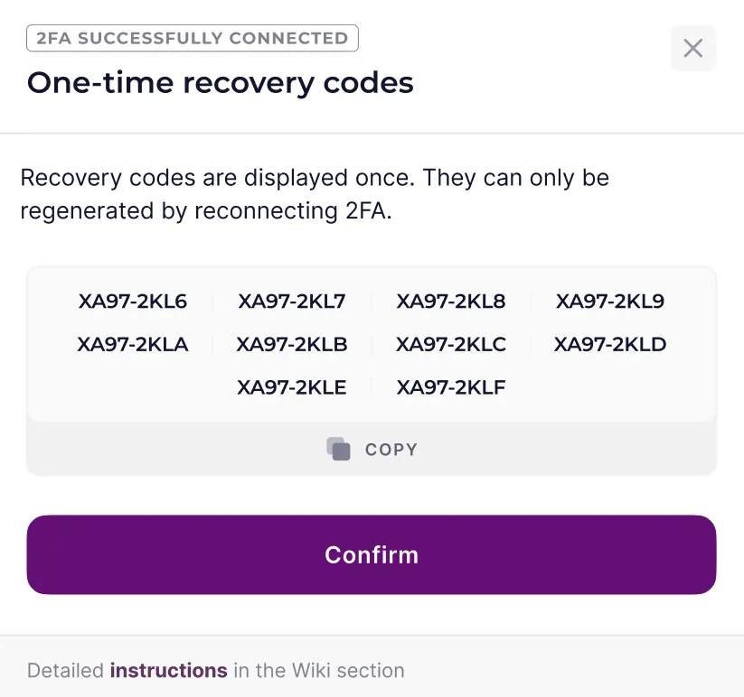 Recovery codes