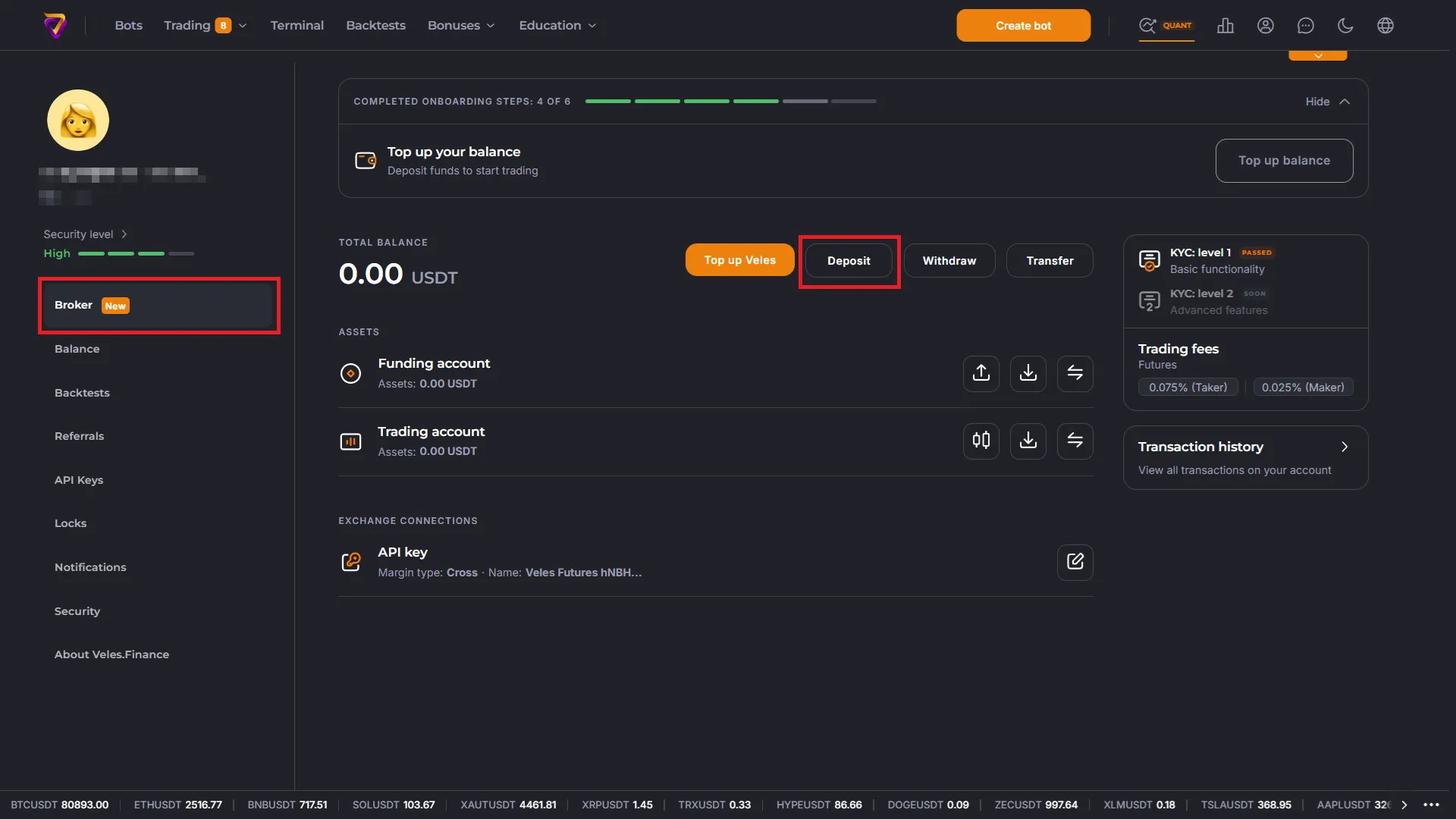 Funding Veles Broker