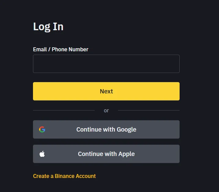 Log in to Binance