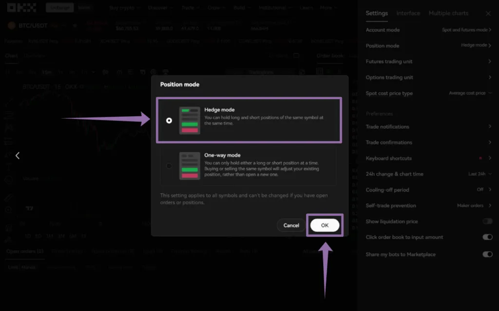 Position mode switching