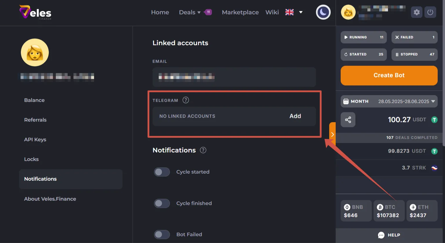 Connecting Telegram Account