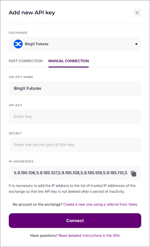 Manual API connection