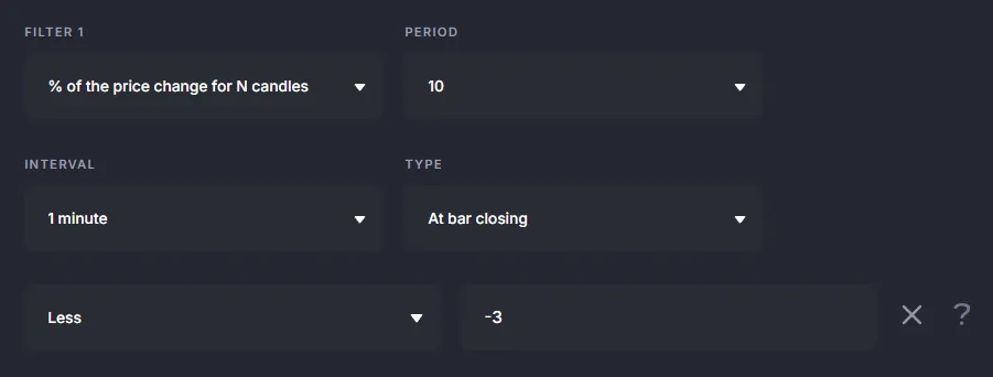 Filter by % price change over multiple candles