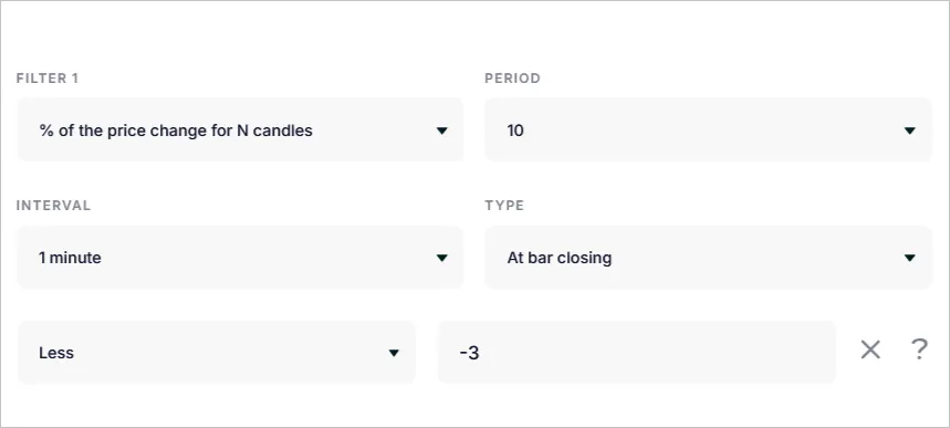 Filter by % price change over multiple candles