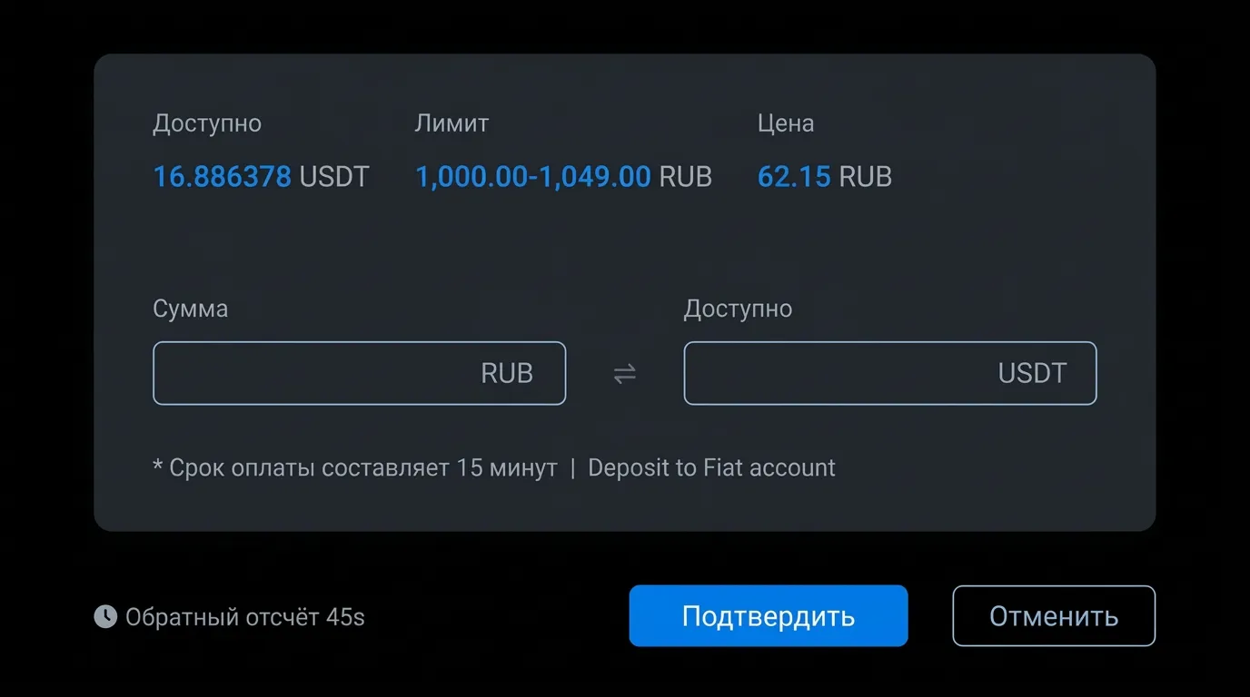 Окно покупки P2P