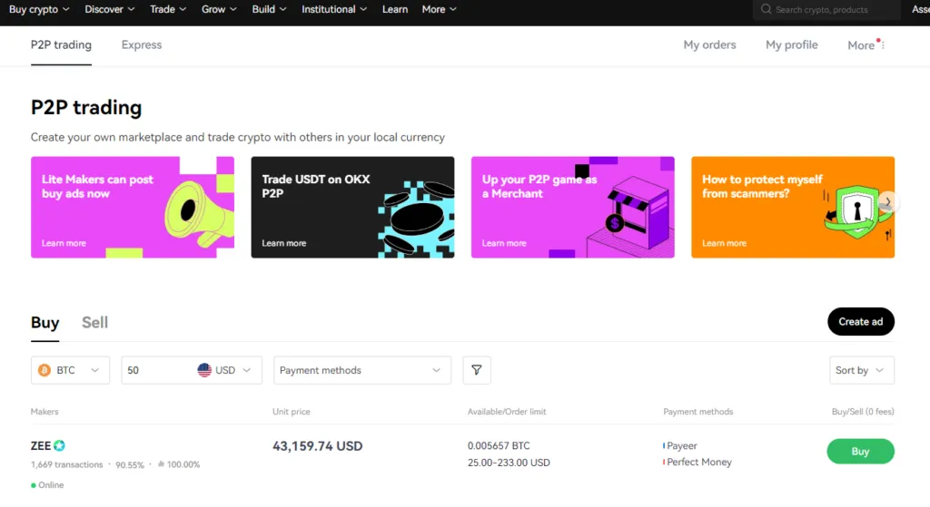 P2P trading on OKX