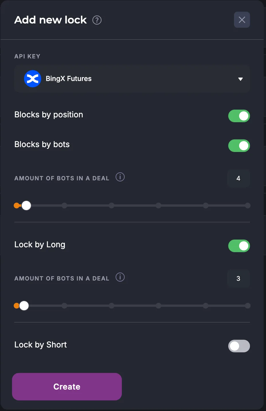 Example of Lock settings for API binding