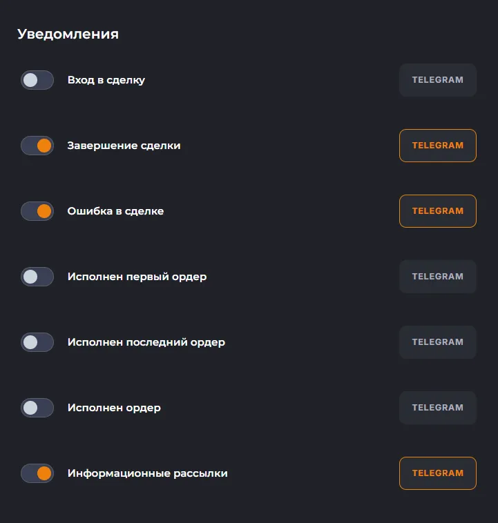 Выбор уведомлений