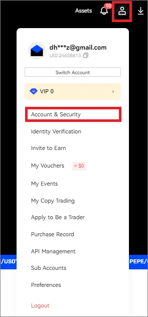 BingX Security settings