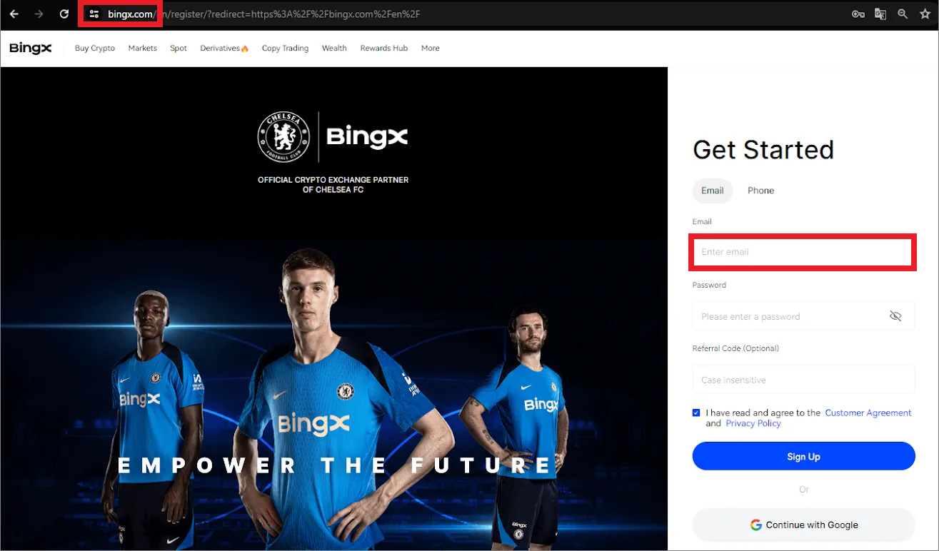 Registration page BingX