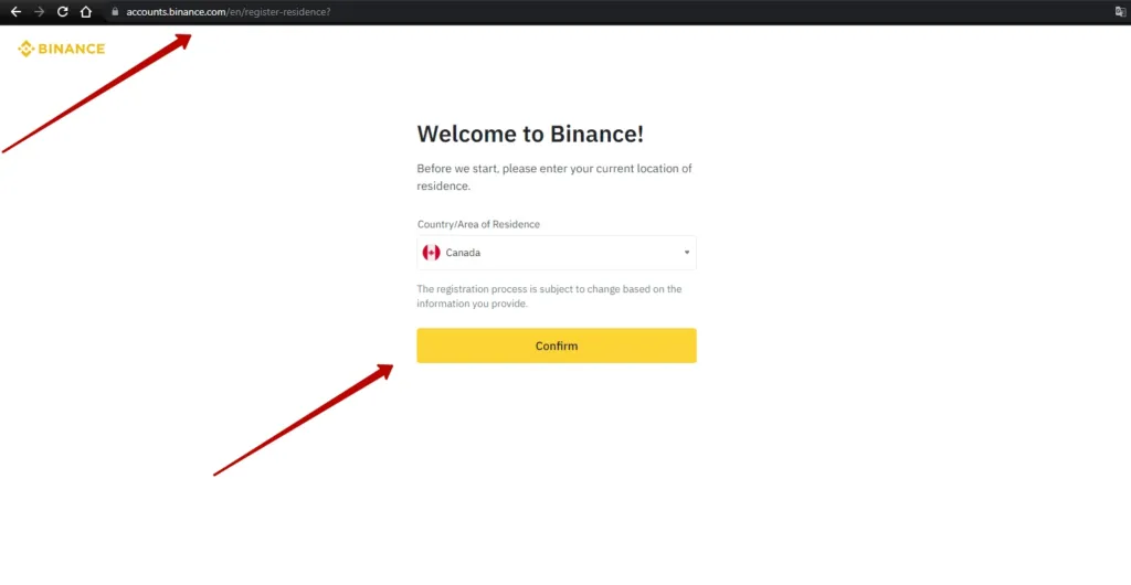 Selecting the country and account type