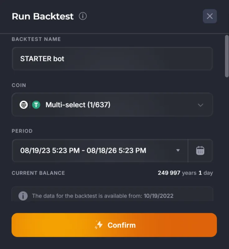 Backtest launch window