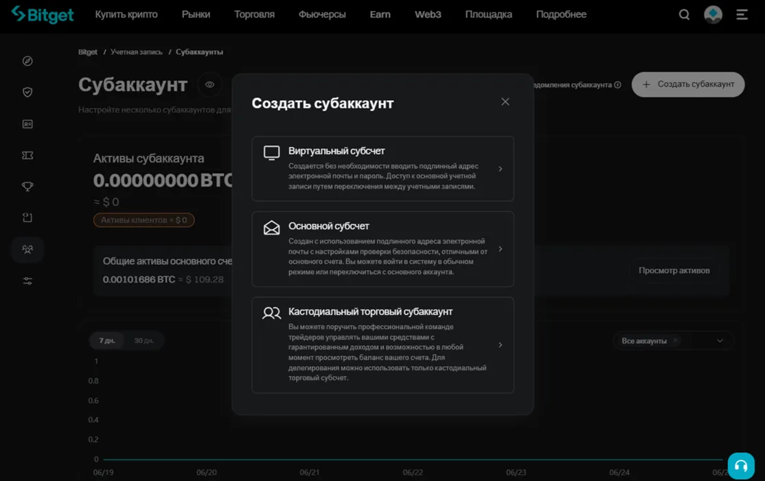 Типы субаккаунтов