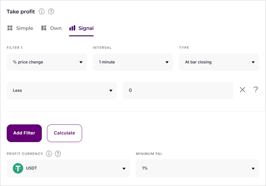 Closing a trade by % price change