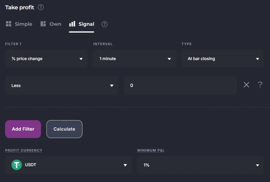 Closing a trade by % price change