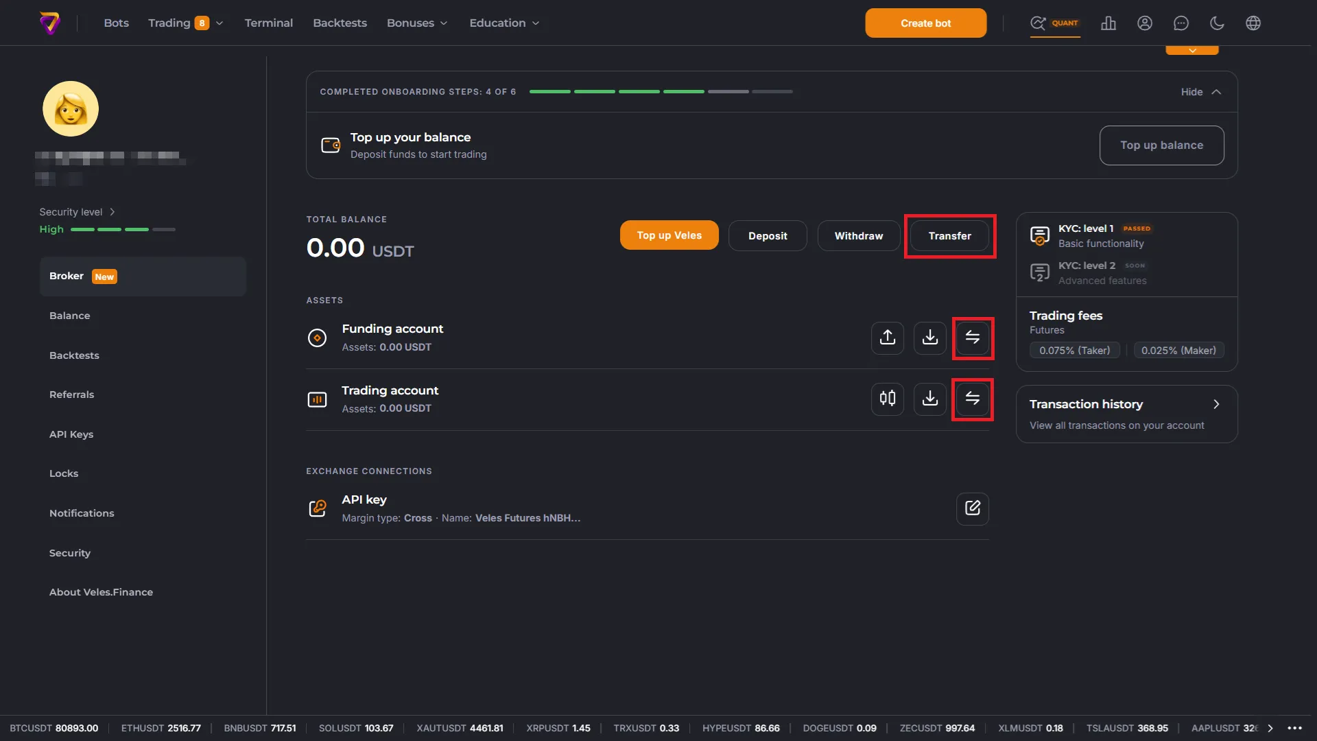 Transfer within Veles Broker