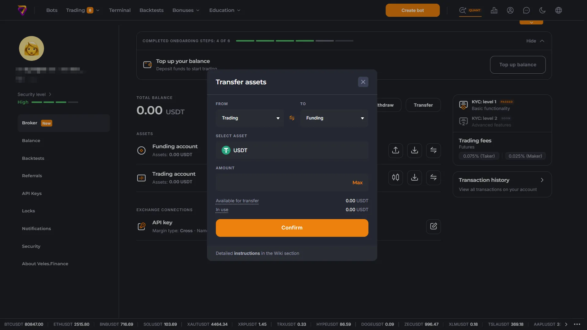 Transfer within Veles Broker